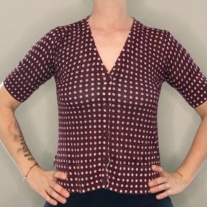 y2k-style sheer short sleeve knit button up